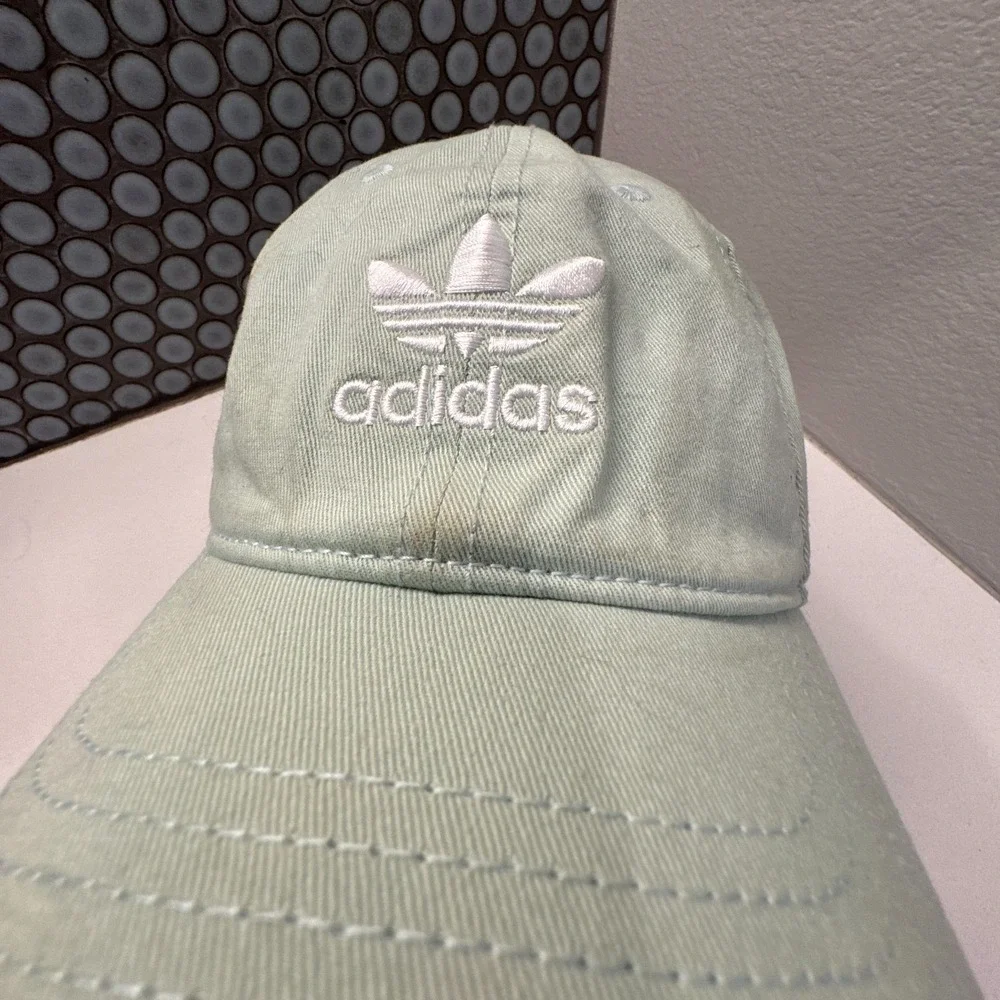 Adidas Hat‎ Cap Mint Green White Trefoil Strap Back Spell Out Logo Trefoil OSFA